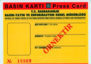 311 GAZETECİYE SARI BASIN KARTI